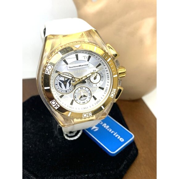 Technomarine Women\'s Watch TM-118133 Quartz Silver Gold White Rubber Strap 40mm main image 4